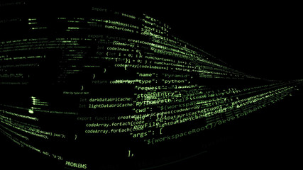 3D rendering of abstract blocks of code located in the virtual space