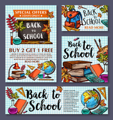 Back to School vector sale offer poster banner