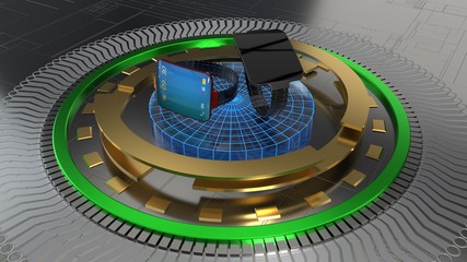 The object platform, intelligent clock, 3d rendering