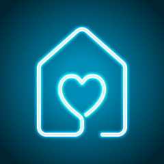 house with heart icon. line style. Neon style. Light decoration icon. Bright electric symbol