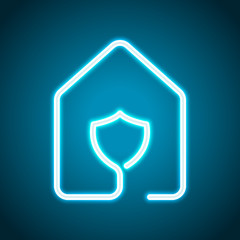 house with protect icon. line style. Neon style. Light decoration icon. Bright electric symbol