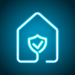 house with protect icon. line style. Neon style. Light decoration icon. Bright electric symbol