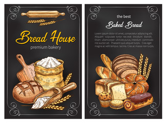 Vector bread sketch posters for premium bakery