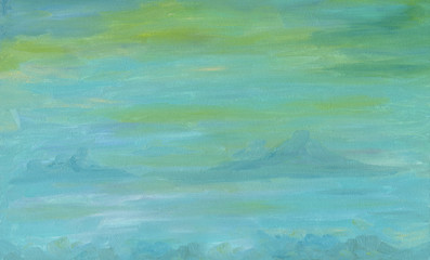 Solid hand drawn artistic background. Uniform texture of the sea sky on a stormy day. Oil painting.