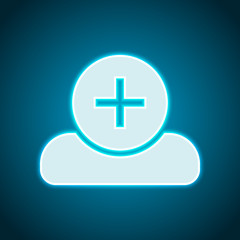 Obraz premium doctor, person with medical cross. Neon style. Light decoration icon. Bright electric symbol
