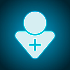 Obraz premium doctor, person with medical cross. Neon style. Light decoration icon. Bright electric symbol