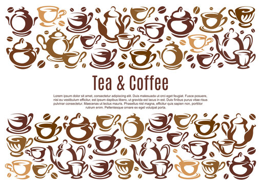 Fototapeta Coffee poster with cups and kettles
