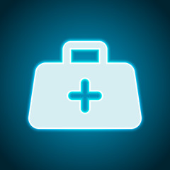 first-aid kit, simple icon. Neon style. Light decoration icon. Bright electric symbol