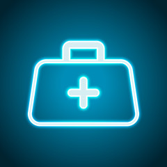 Obraz premium first-aid kit, outline symbol. Neon style. Light decoration icon. Bright electric symbol
