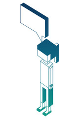 female character with speech bubble isometric vector illustration blue neon