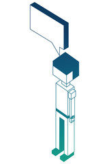 boy character speech bubble isometric vector illustration blue neon