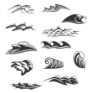 Sea waves icons vector set