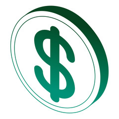isometric dollar coin money currency vector illustration neon design