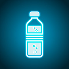 bottle of water with bubbles. simple single icon. Neon style. Light decoration icon. Bright electric symbol