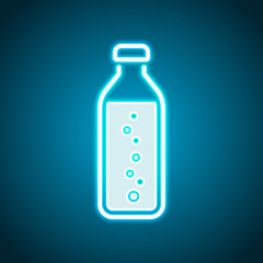 bottle of water with bubbles, simple icon. Neon style. Light decoration icon. Bright electric symbol