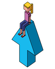 girl character sitting on top of arrow isometric vector illustration