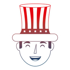 smiling man face with top hat flag american independence day vector illustration red neon