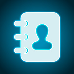 address book with man symbol on cover. Neon style. Light decoration icon. Bright electric symbol