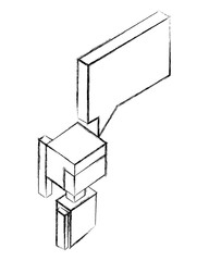 portrait girl with speech bubble isometric vector illustration sketch