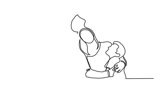 Self drawing animation of happy family of four - single line drawing