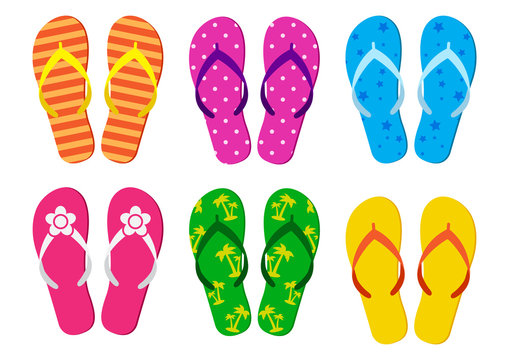 Colorful set of summer flip flops. Vector illustration