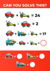 System of equations with Cars. A math game for kids.