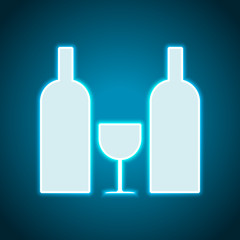 glass and bottles icon. Neon style. Light decoration icon. Brigh