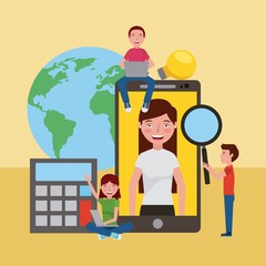 students smartphone world learning online education vector illustration