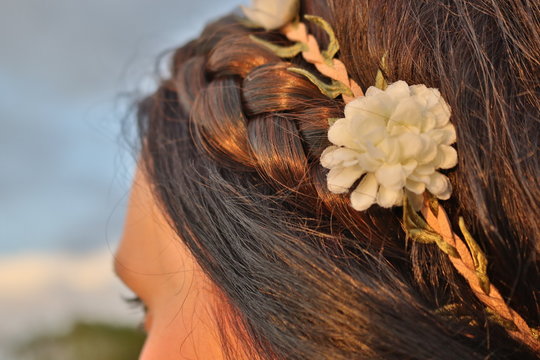 Bavarian hairstyle with flower