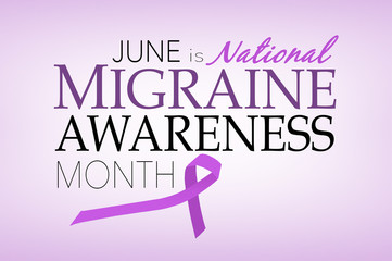 June is National Migraine Awareness Month, background with lavender ribbon