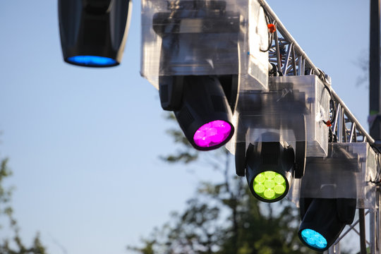 lighting and stroboscopes on a metal street scene