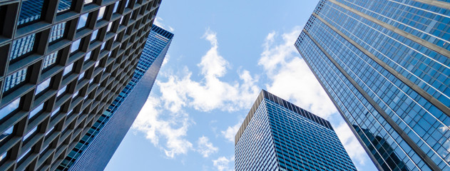 Bottom view of skyscrapers in Manhattan, New York, USA