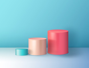 Minimal abstract colorful cylinder shape, wall scene. Platform, podium to advertise various objects. Vector illustration. Pastel colors