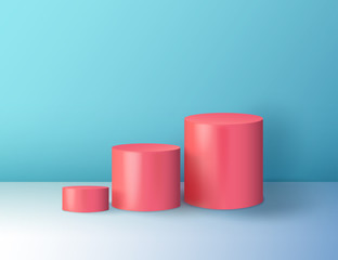 Minimal abstract colorful cylinder shape, wall scene. Platform, podium to advertise various objects. Vector illustration. Pastel colors