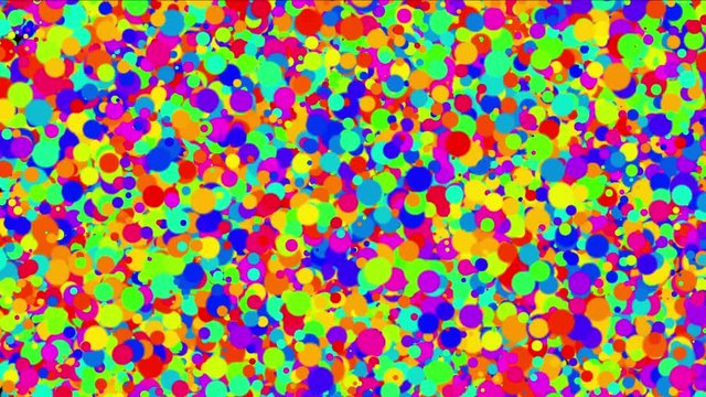4k Abstract colorful circles,bubbles blister array background,dancing dots fireworks particles,chaos debris chemical foam.