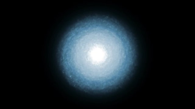 Blue vibrating particle emitter in a dark background