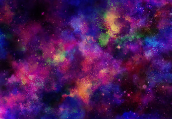 Fototapeta na wymiar Star field in galaxy space with nebulae, abstract watercolor digital art painting for texture background