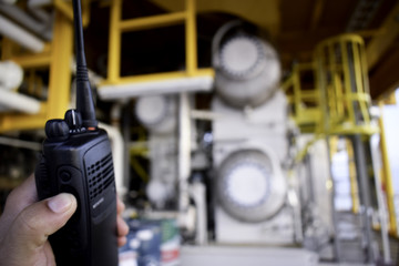 Walkie talkie uesd at oil and gas offshore platform.