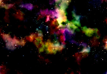 Star field in galaxy space with nebulae, abstract watercolor digital art painting for texture...