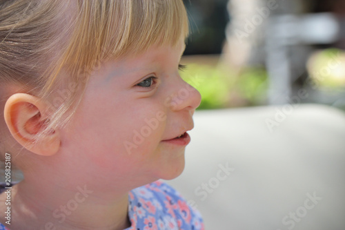 Very Cute Toddler 2 Years Old Girl In Flower Dress Blonde Hair