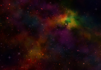 Star field in galaxy space with nebulae, abstract watercolor digital art painting for texture background