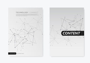 2 cover vector templates for brochure in A4 size. Modern geometric background with connected lines and dots