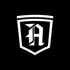 Abstract letter A shield logo design template. Premium nominal monogram business sign. Universal foundation vector icon.