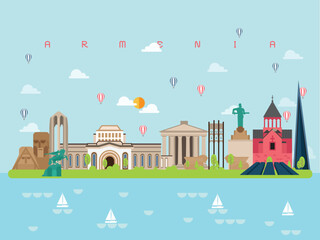 Armenia Famous Landmarks Infographic Templates for Traveling Minimal Style and Icon, Symbol Set Vector Illustration Can be use for Poster Travel book, Postcard, Billboard. - 205827520