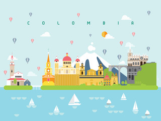 Colombia Famous Landmarks Infographic Templates for Traveling Minimal Style and Icon, Symbol Set Vector Illustration Can be use for Poster Travel book, Postcard, Billboard.