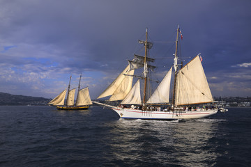Fototapeta na wymiar Tall ships under sail 