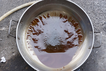 Waste frying oil in the pan