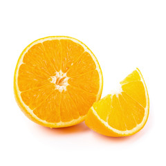 Orange and orange slices isolated on white background
