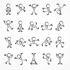 Collection of stick linear moving figures with different poses.