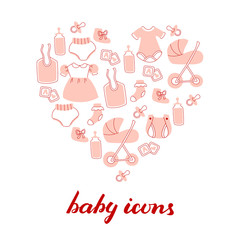 Hand-drawn Doodle Newborn Icons Isolated on White Background.